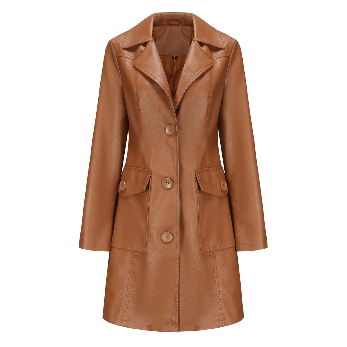 Long Leather Trench Coat Fashionable Outerwear For Women