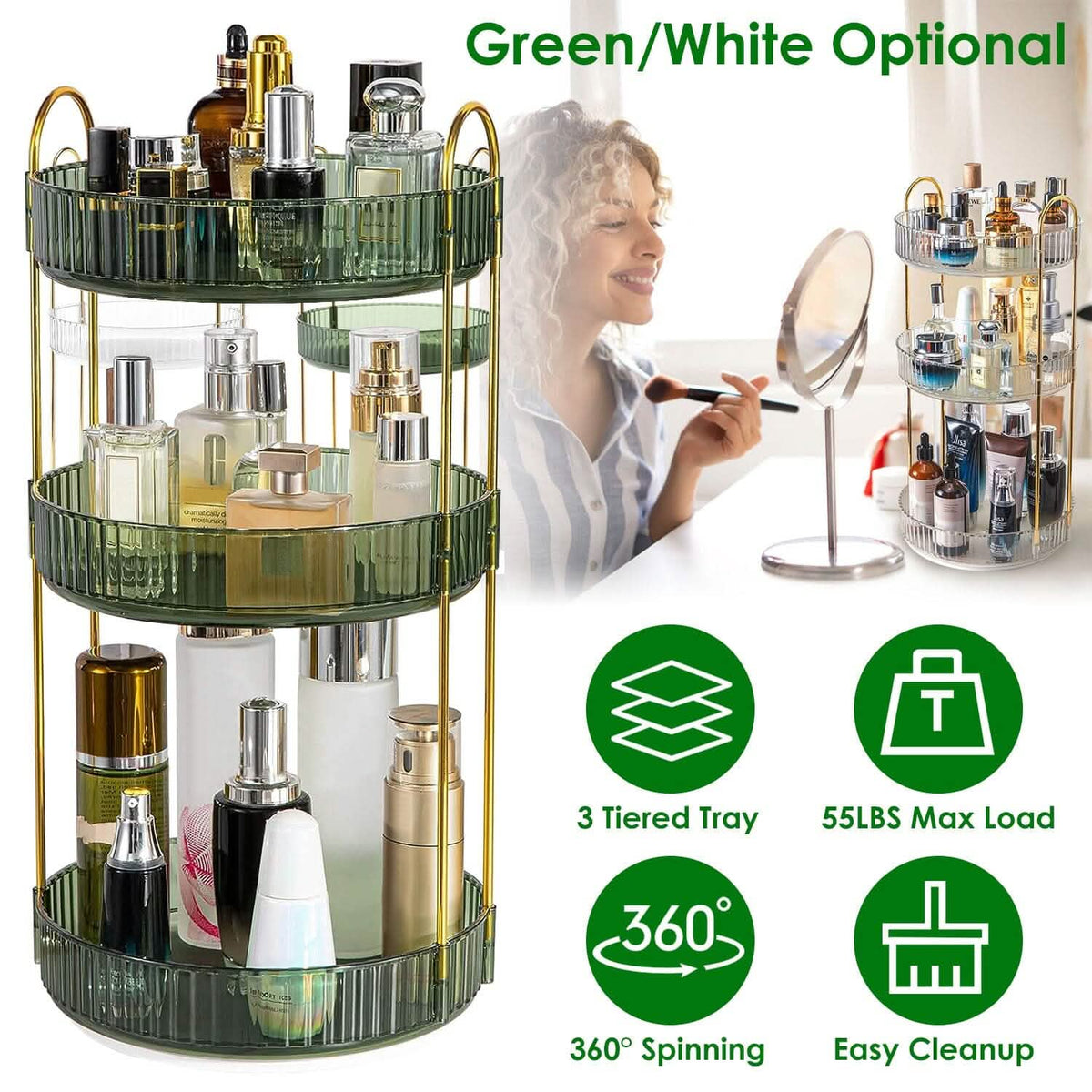 3-Tier 360¬∞ Spinning Rotating Makeup Organizer