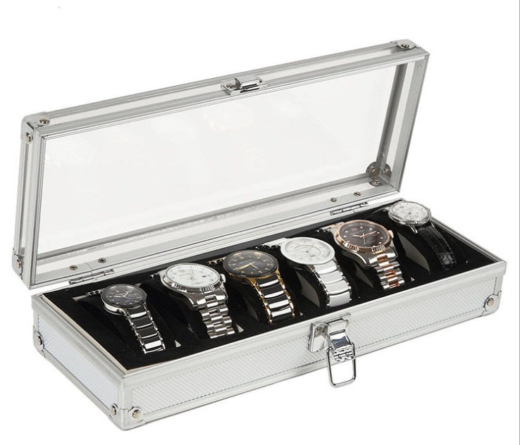 Aluminum 6 Watches Box Table Box Jewelry Storage Organizer
