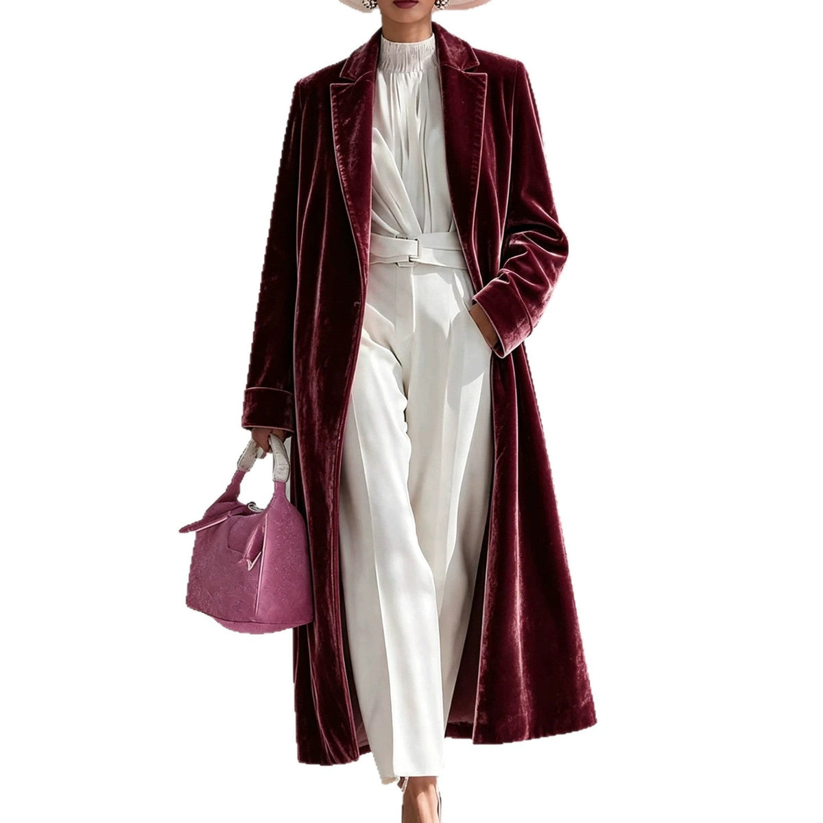 Womens V-neck Over-the-knee Velvet Coat My Store