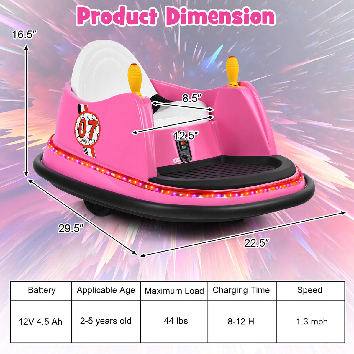 360° Spin Race Bumper Car for Kids with Remote Control - Pink 12V Vehicle MagicCars