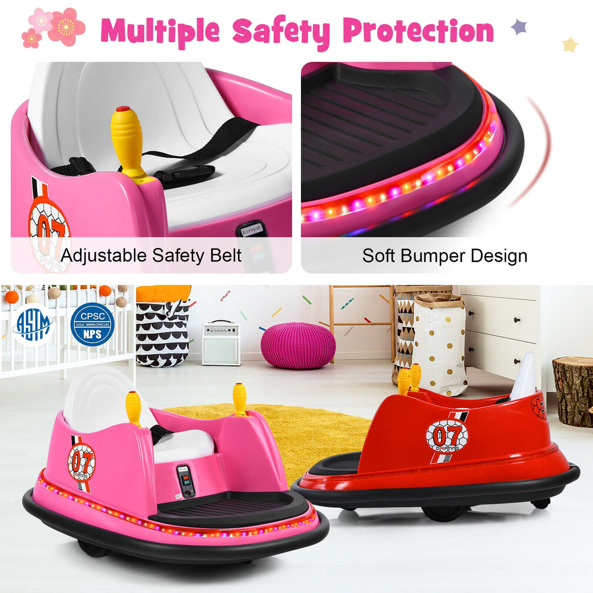 360° Spin Race Bumper Car for Kids with Remote Control - Pink 12V Vehicle MagicCars