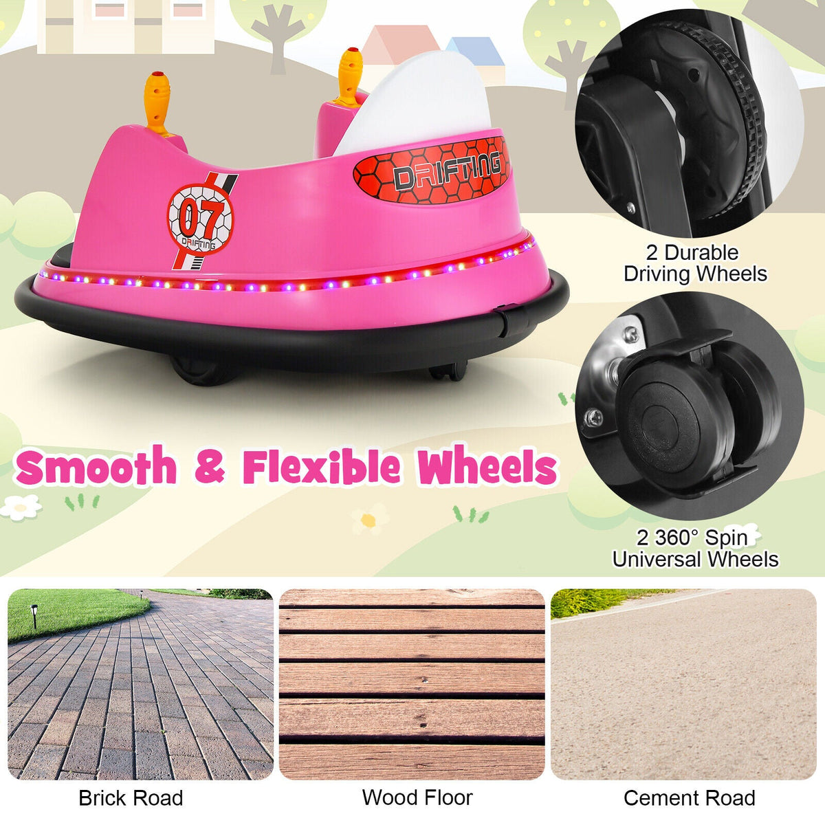 360° Spin Race Bumper Car for Kids with Remote Control - Pink 12V Vehicle MagicCars