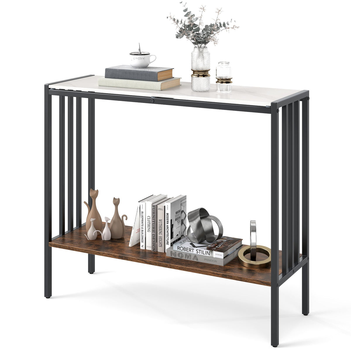36 Inch Console Table 2-Tier Industrial Foyer Table with Sintered Stone Tabletop