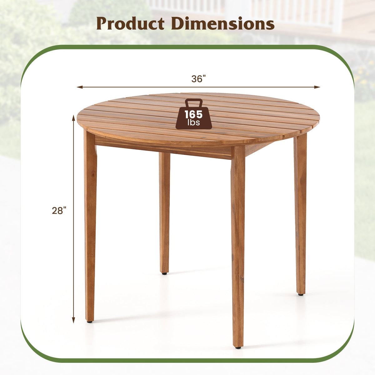 36 inch Acacia Wood Round Outdoor Dining Table for 4 People DirectDeals