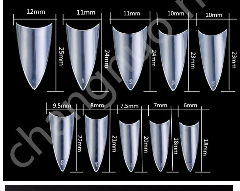500-Piece Manicure Fake Nail Tips - Natural & Transparent, Pointed Korean Standard