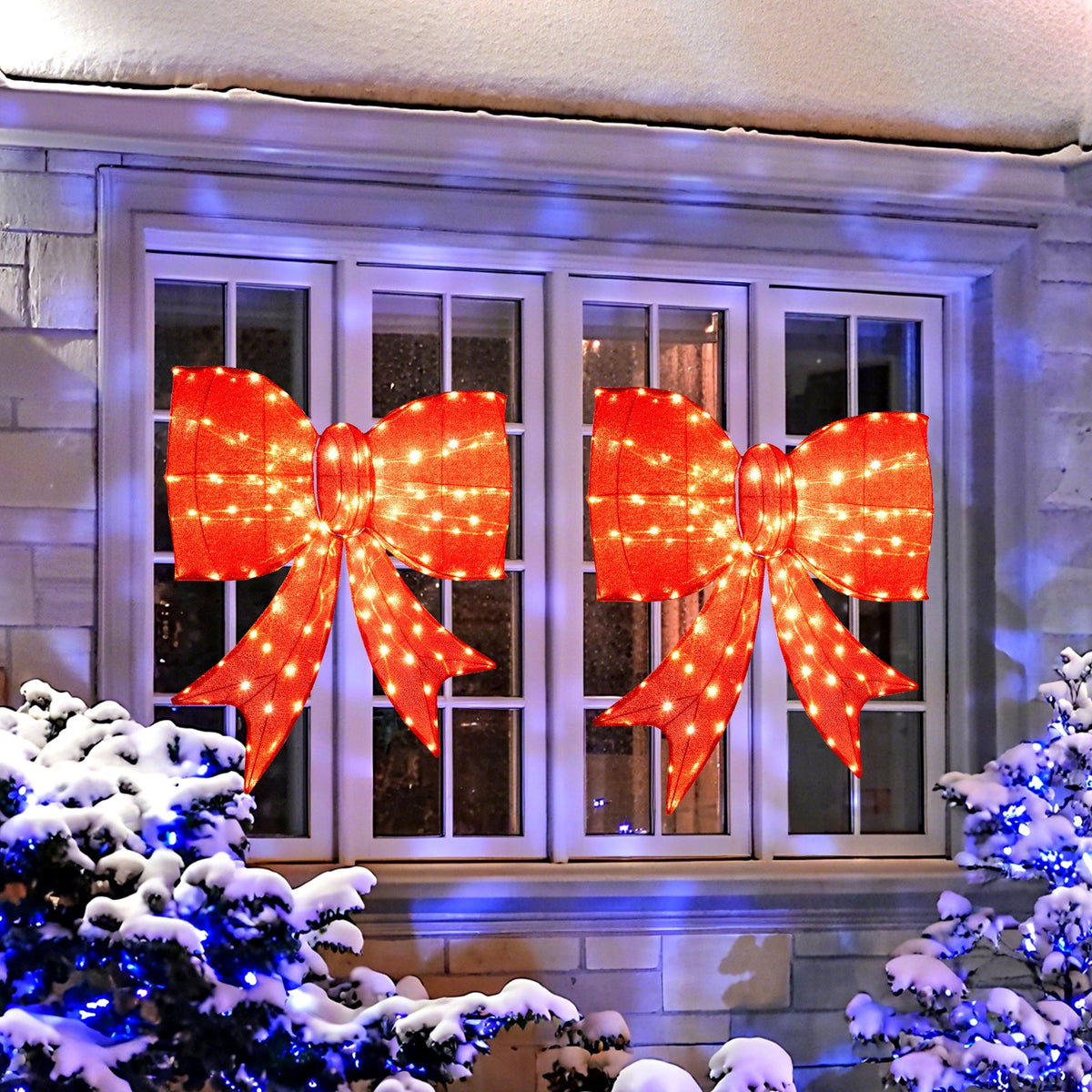 37 Inch Lighted Christmas Bow Decoration with Warm White LED Lights