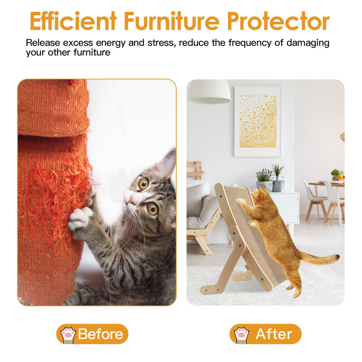 5 Changeable Forms Cardboard Cat Scratcher Double-Sided Cat Scratching Pad With Solid Wood Structure Indoor Reversible Cat Scratcher Lounge