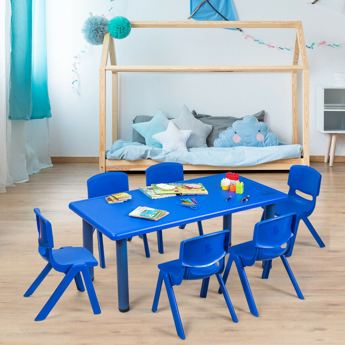 6-pack Kids Plastic Stackable Classroom Chairs-Blue GBruno Store