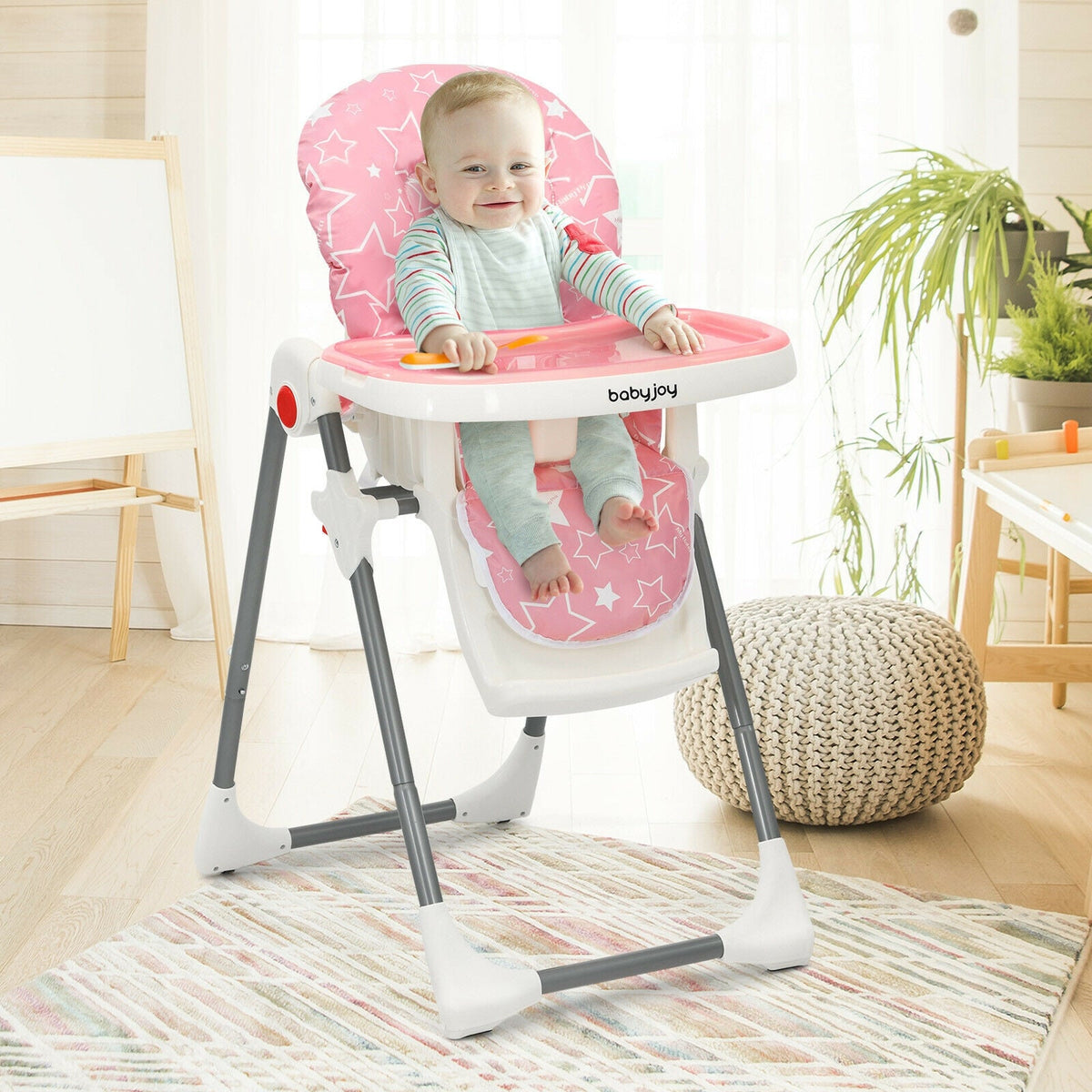 Folding Baby High Dining Chair with 6-Level Height Adjustment-Pink GBruno Store
