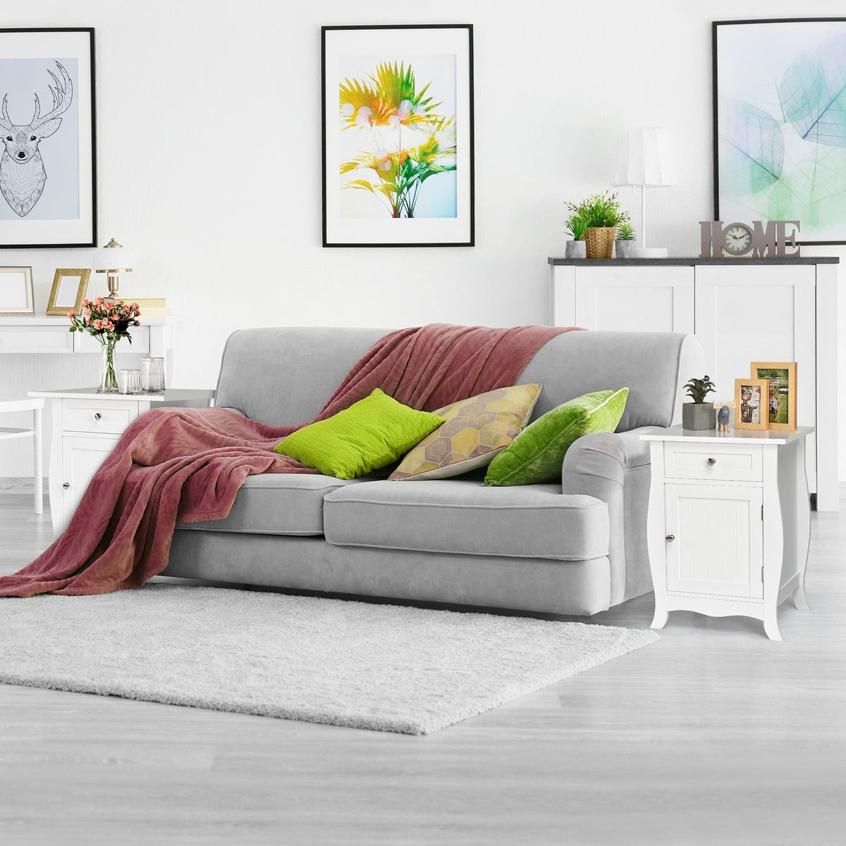 Wooden Accent End Table with Drawer Storage Cabinet Nightstand-White
