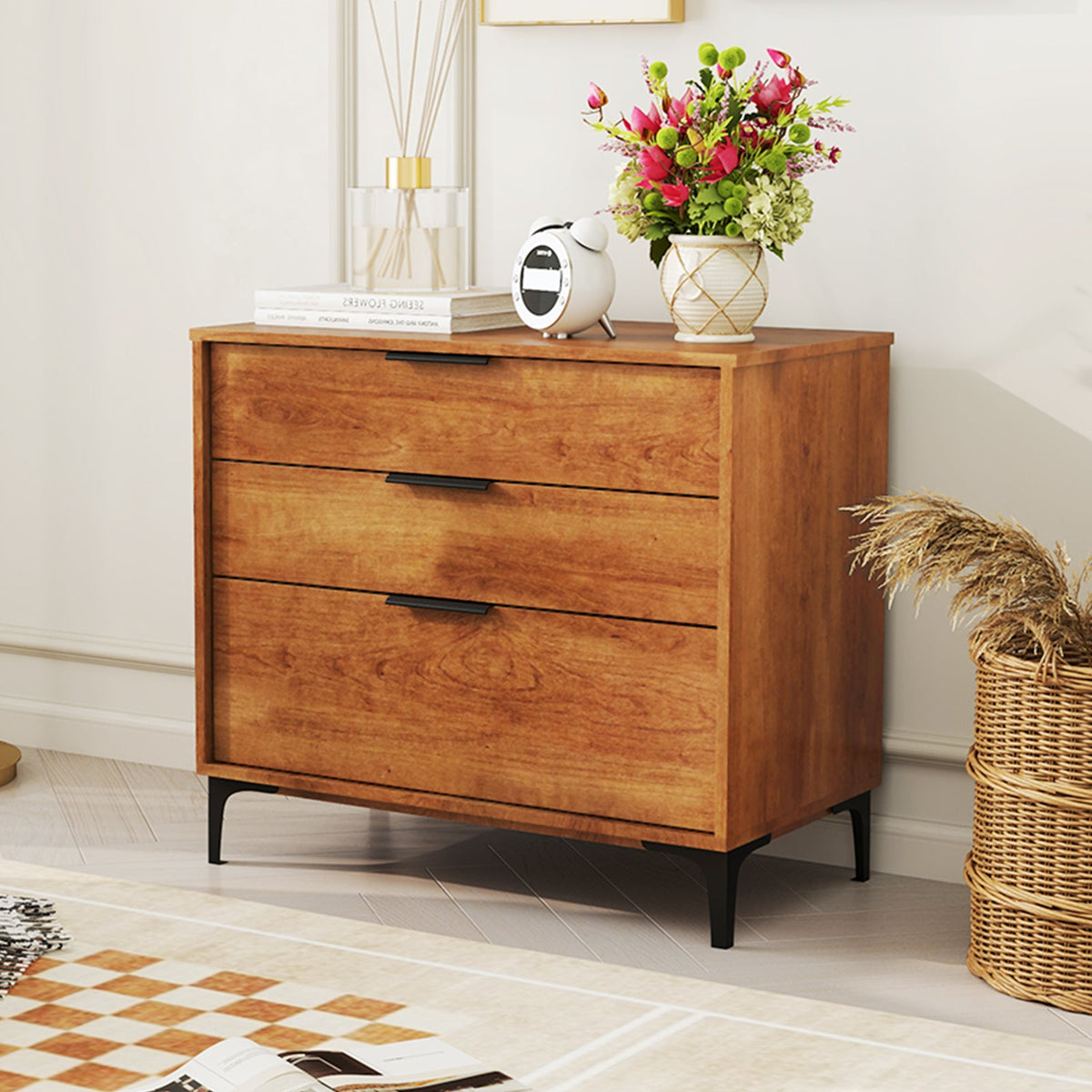 3 Drawer Dresser with Interlock System for Bedroom Living Room-Cherry