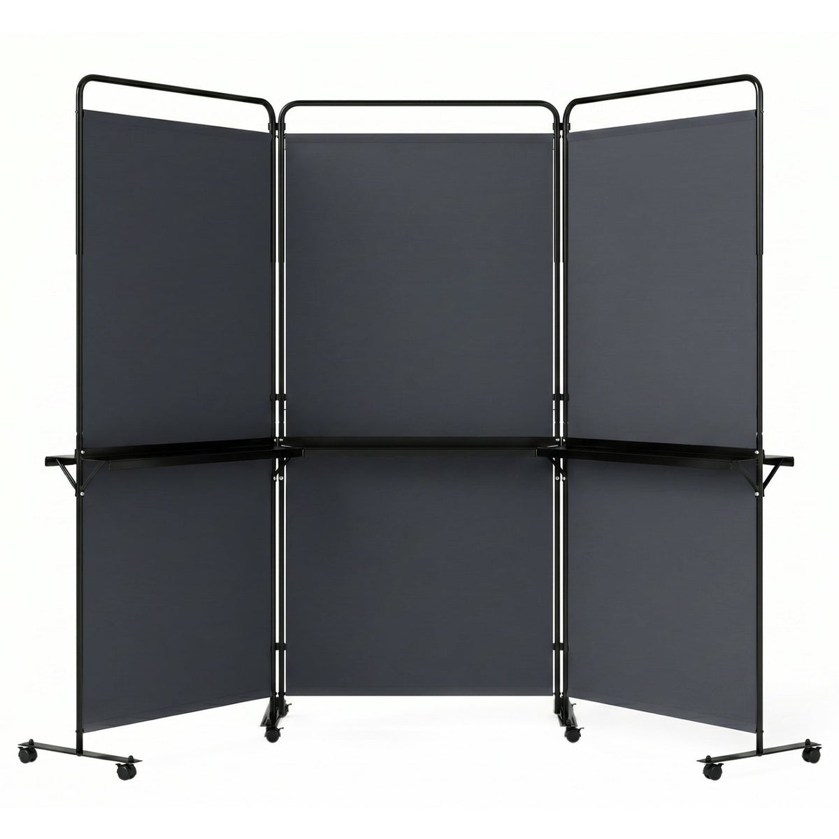 3-Panel Room Divider with Shelves 6 FT Tall Folding Privacy Screen with Lockable Wheels