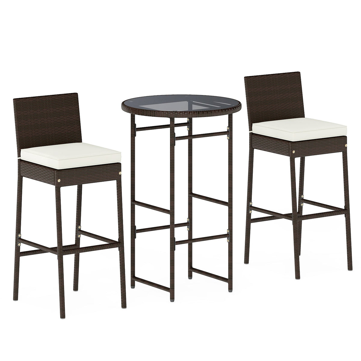 3 Piece Outdoor Bar Set Patio Heavy-Duty Metal Barstool and Table Set-White