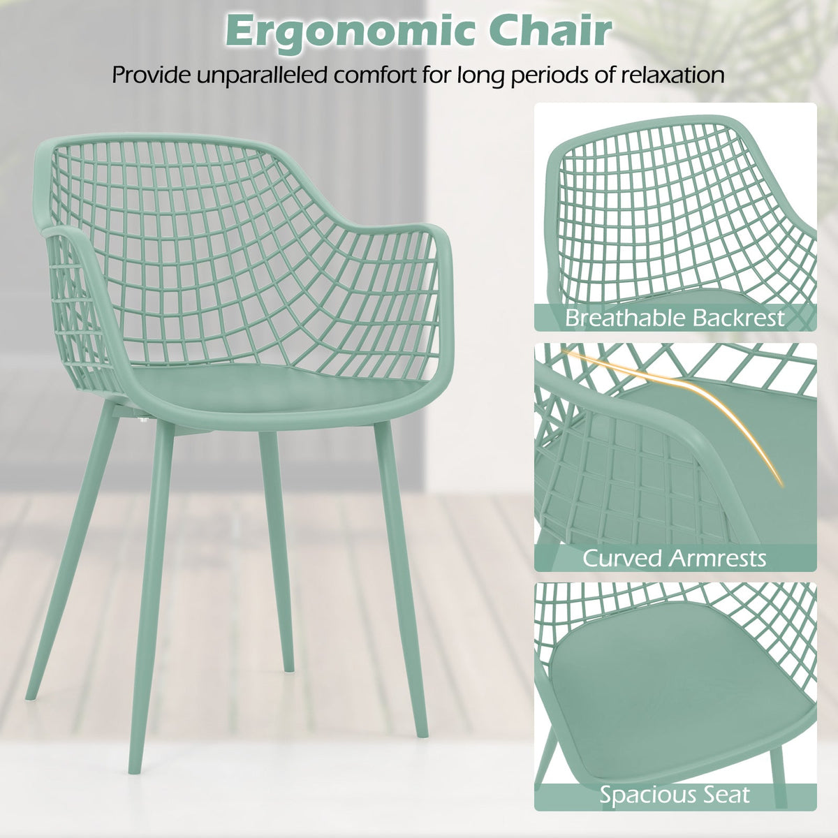3 Piece Patio Chair Set with PP Seat and Tabletop for Porch