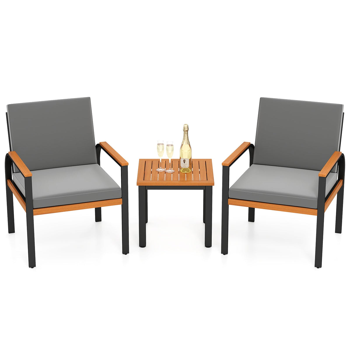 3 Piece Patio Furniture Set Outdoor Conversation Set with Coffee Table-Grey