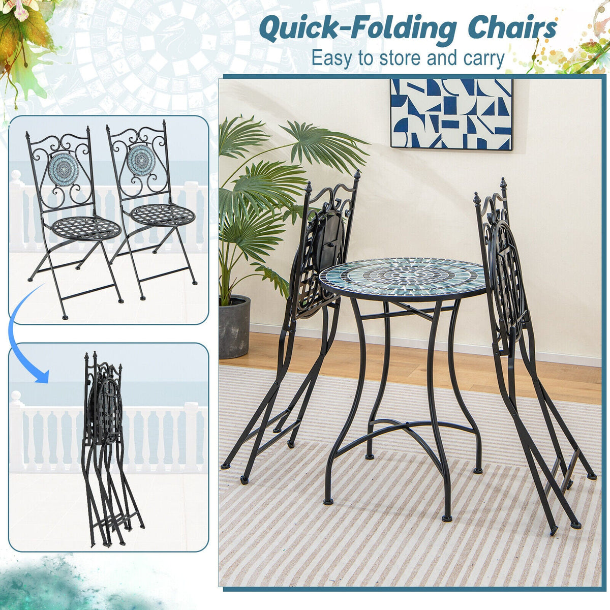 3 Pieces Mosaic Pattern Metal Dining Set