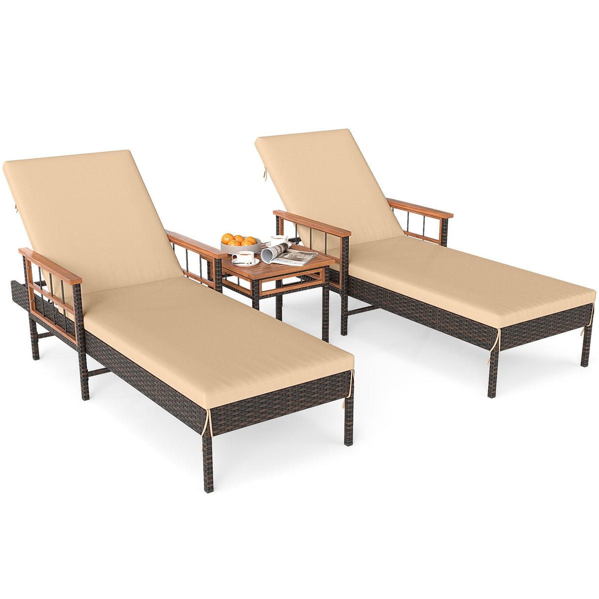 3 Pieces Patio Chaise Lounge Set for Poolside Backyard Porch