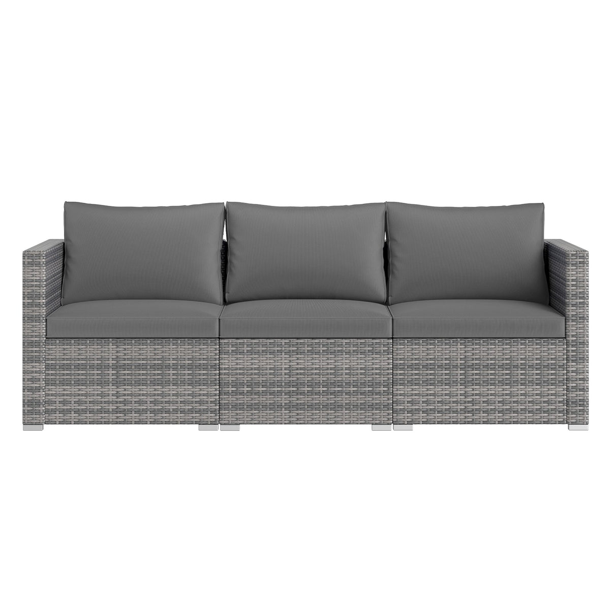 3 Pieces Patio Sectional Sofa Set PE Rattan Modular Couch Furniture Set with Soft Cushions