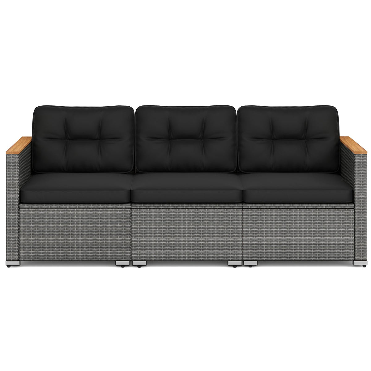 3-Seat Patio Couch Sofa PE Rattan Loveseat Furniture Set with Deep Seating and Cushion-Mix Grey