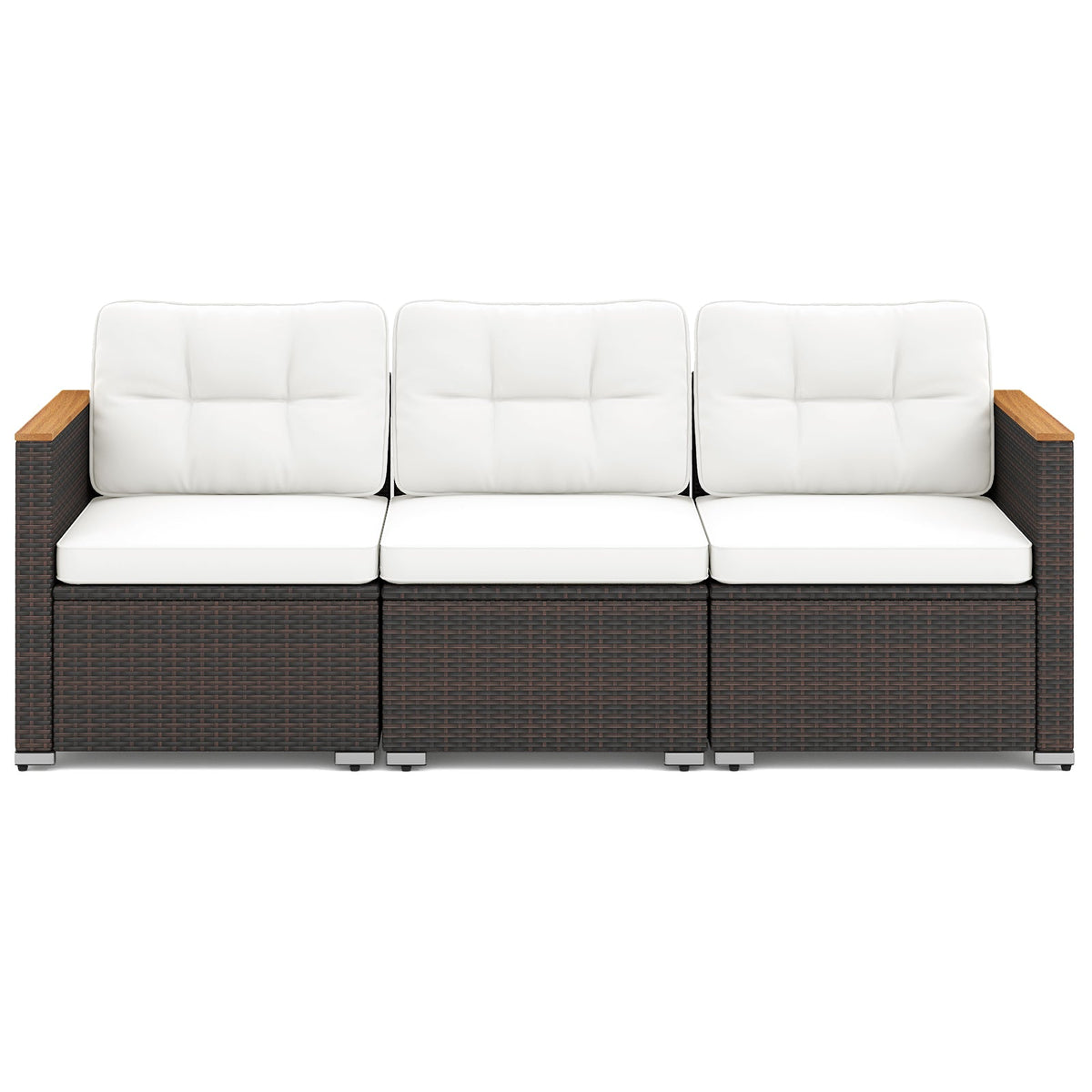 3-Seat Patio Couch Sofa with Deep Seating and Cushion-White