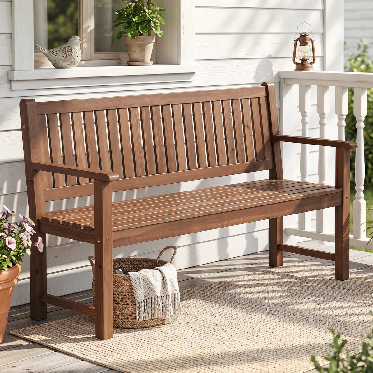 3-Seater Wooden Garden Bench with Backrest, 59 Inch DirectDeals