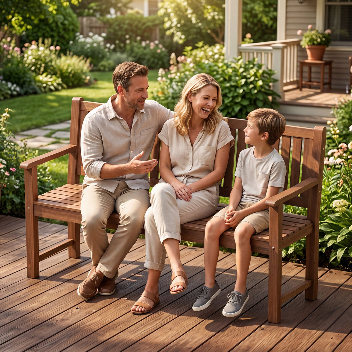 3-Seater Wooden Garden Bench with Backrest, 59 Inch DirectDeals