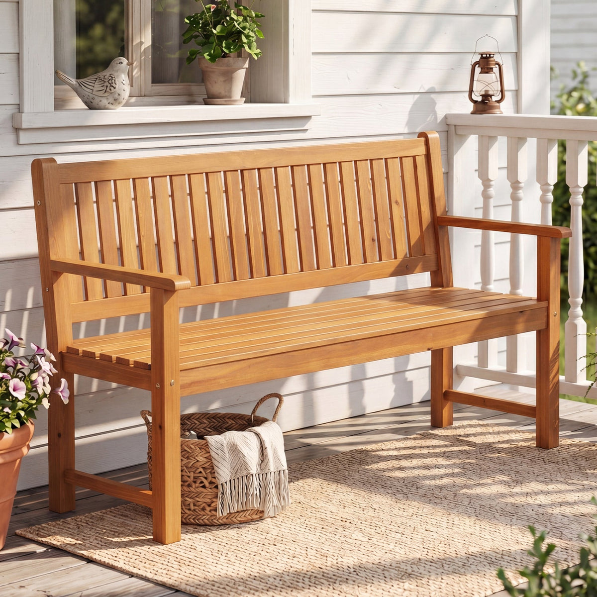 3-Seater Wooden Garden Bench with Backrest, 59 Inch DirectDeals
