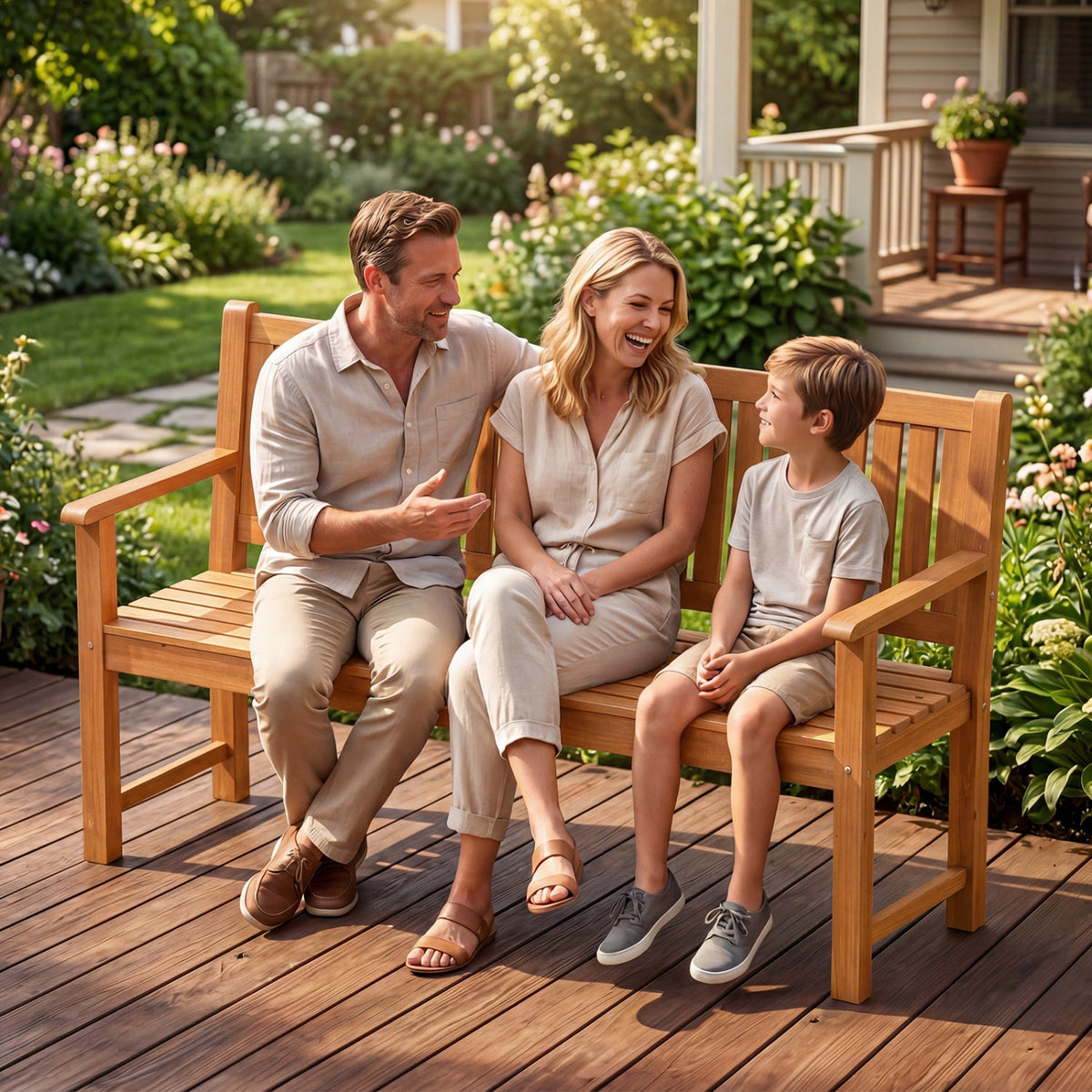 3-Seater Wooden Garden Bench with Backrest, 59 Inch DirectDeals