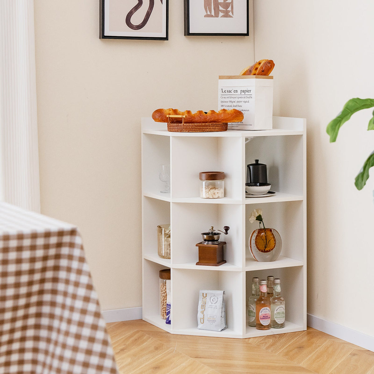 3-Tier Corner Cabinet with Charging Station for Bedroom