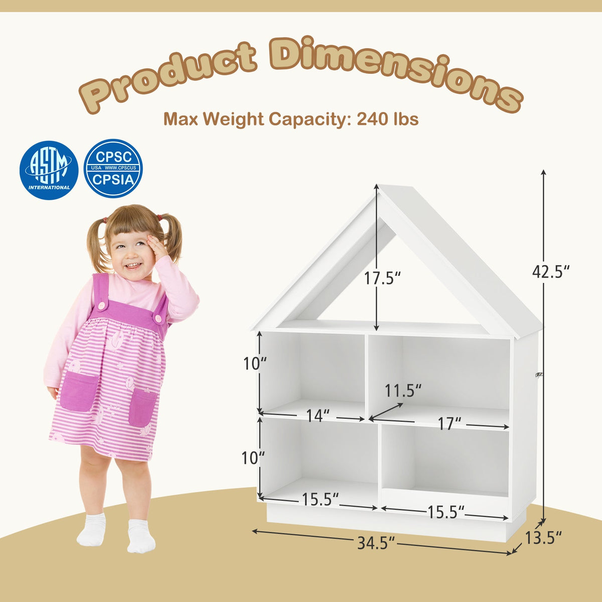 3-Tier House-Shaped Toy Storage Organizer with Open Shelves