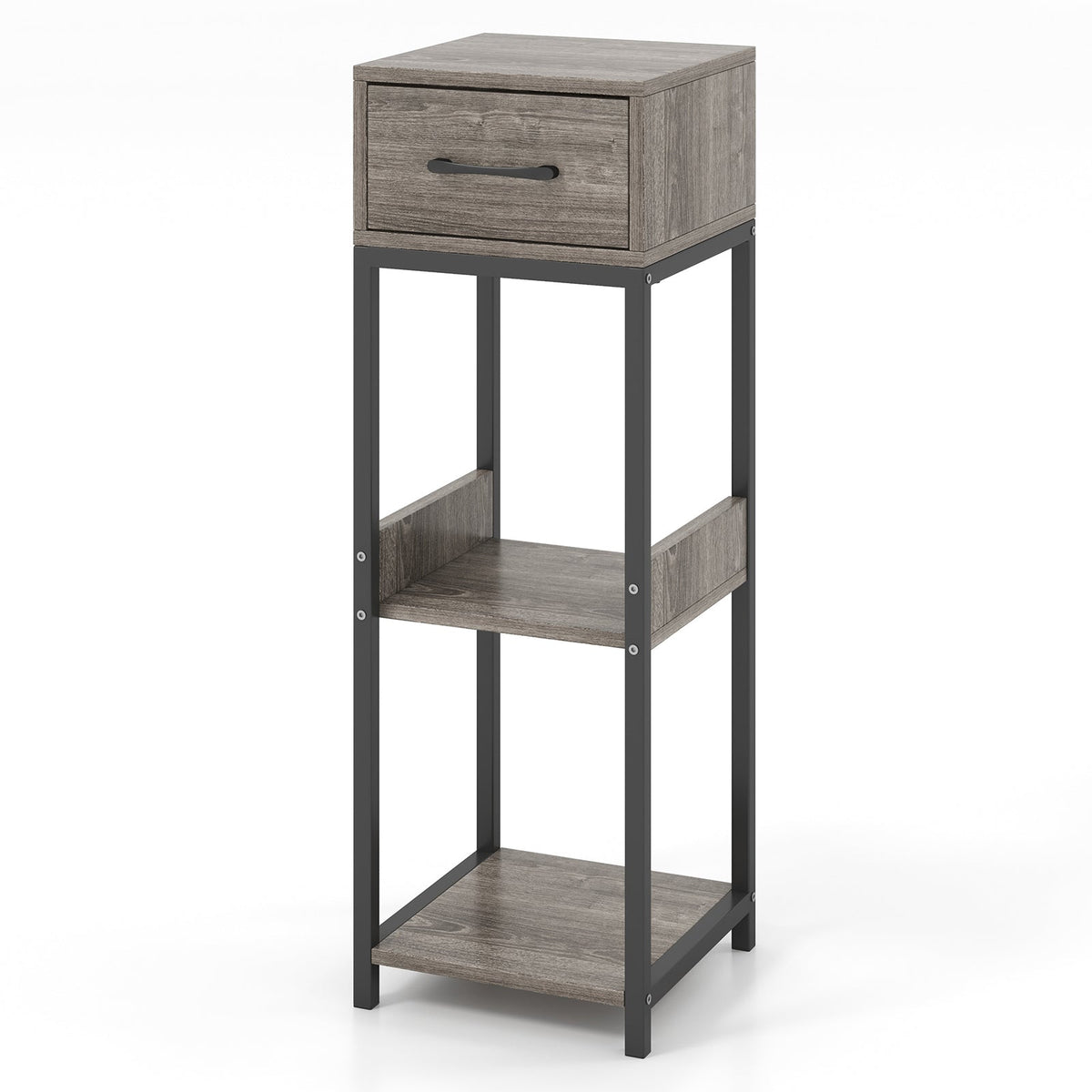 3 Tier Tall Plant Stand with Drawer Anti-tipping Devices-Gray DirectDeals