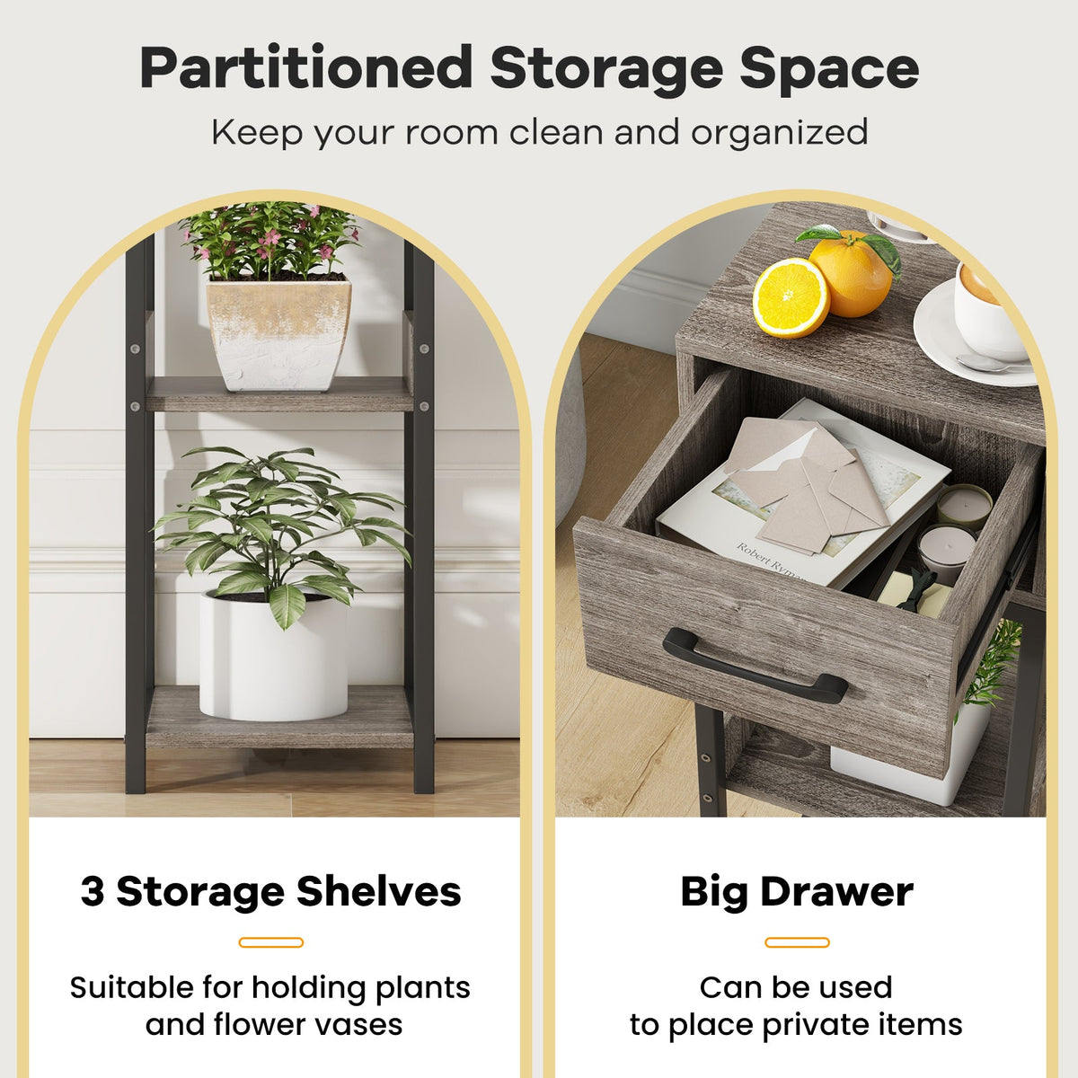 3 Tier Tall Plant Stand with Drawer Anti-tipping Devices-Gray DirectDeals
