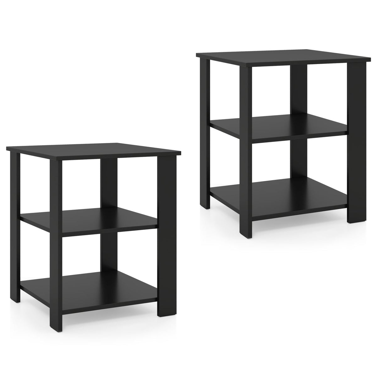 3-Tier Square Side Table with Open Storage Shelves Set of 2 DirectDeals