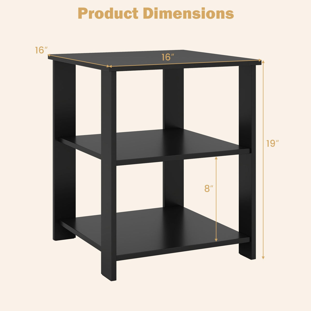 3-Tier Square Side Table with Open Storage Shelves Set of 2 DirectDeals