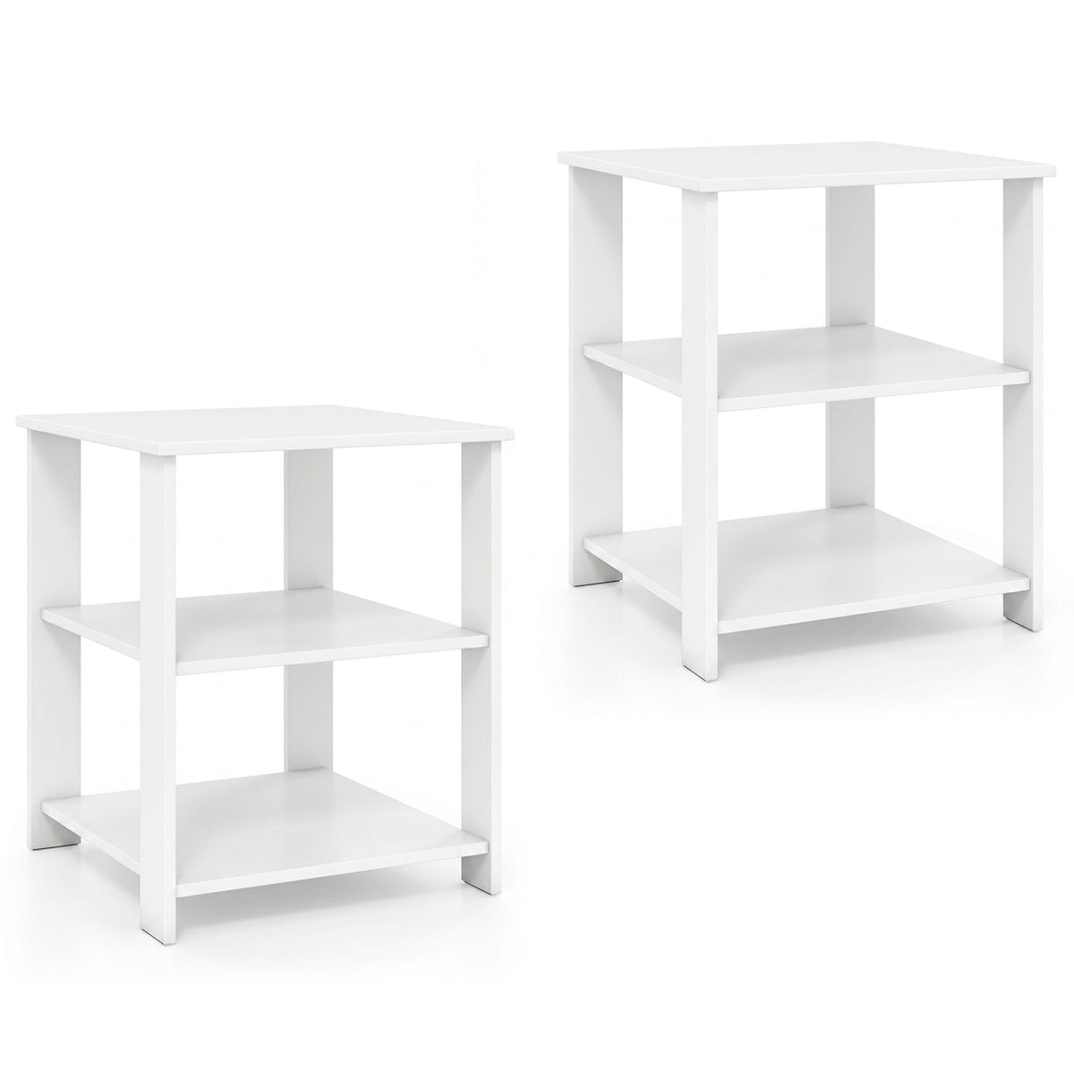 3-Tier Square Side Table with Open Storage Shelves Set of 2 DirectDeals