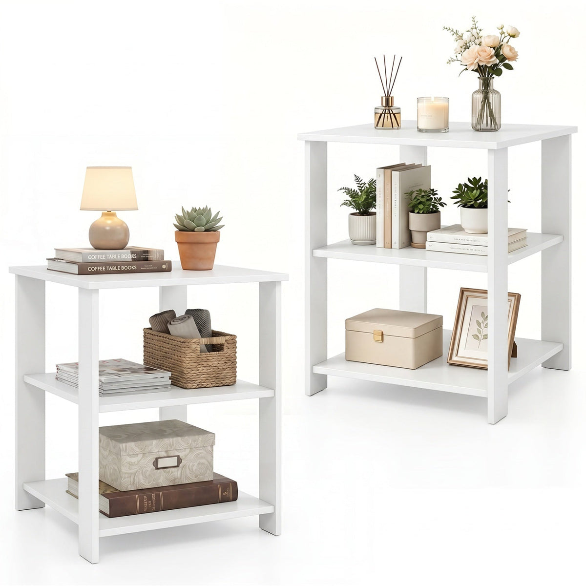 3-Tier Square Side Table with Open Storage Shelves Set of 2 DirectDeals