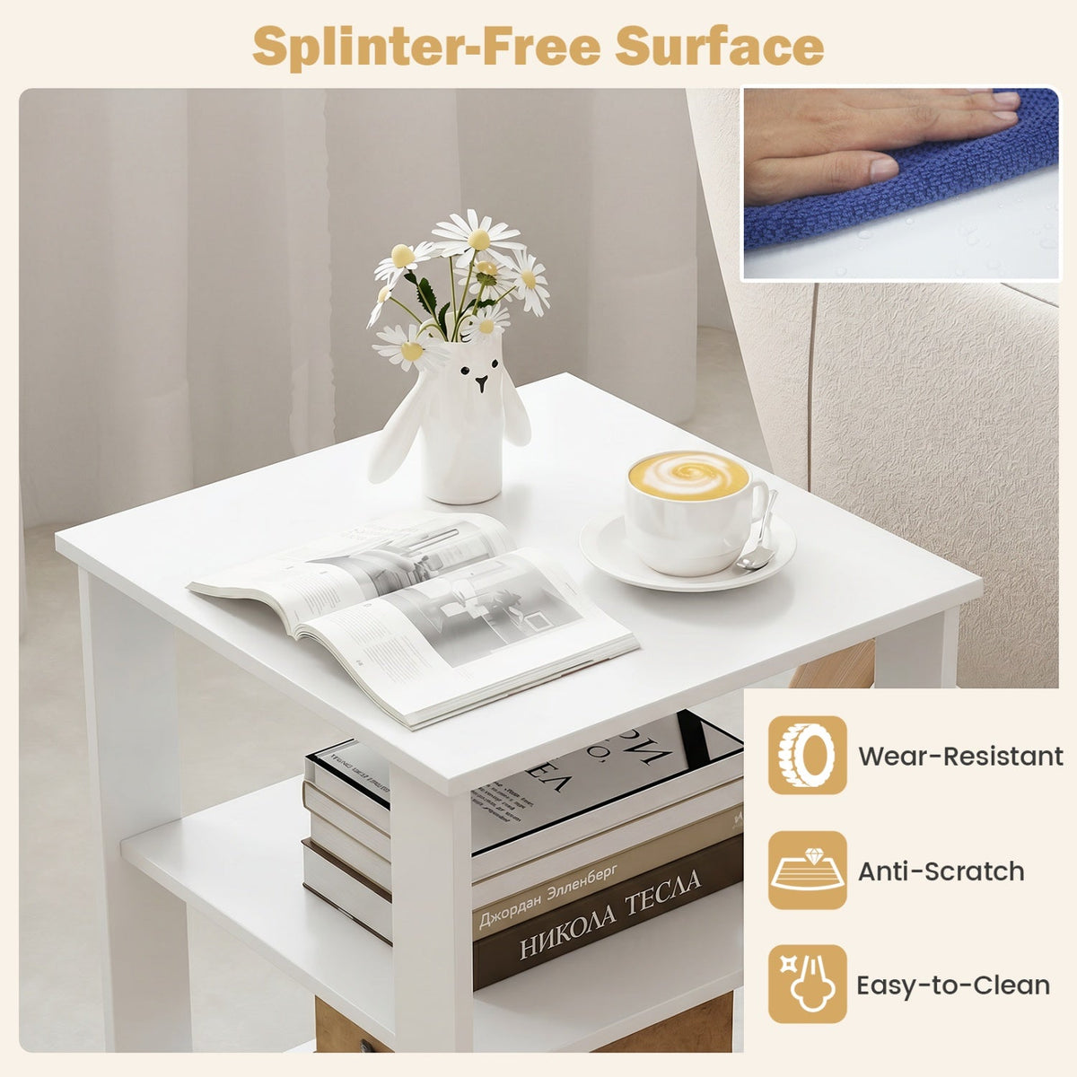3-Tier Square Side Table with Open Storage Shelves Set of 2 DirectDeals
