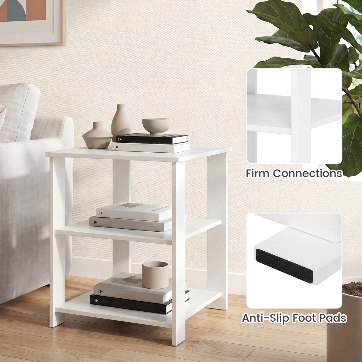 3-Tier Square Side Table with Open Storage Shelves Set of 2 DirectDeals