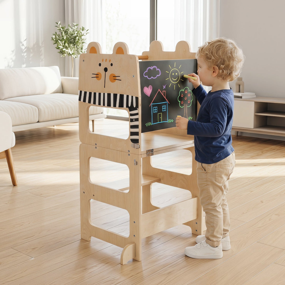 3-in-1 Wooden Kids Step Stool with Chalkboard DirectDeals