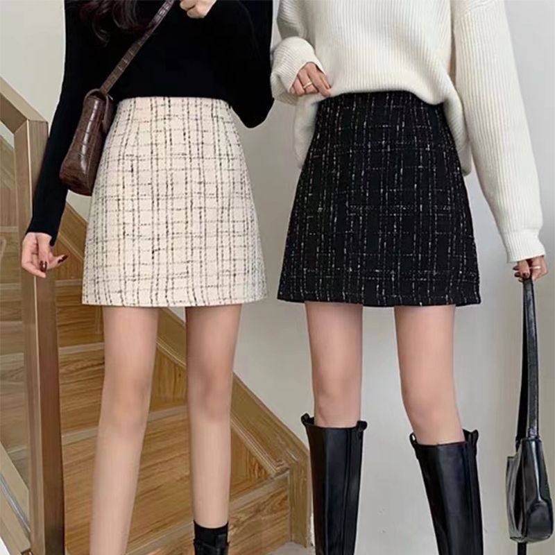 High Waist Fat Cover Classic Style Plaid Retro Skirt