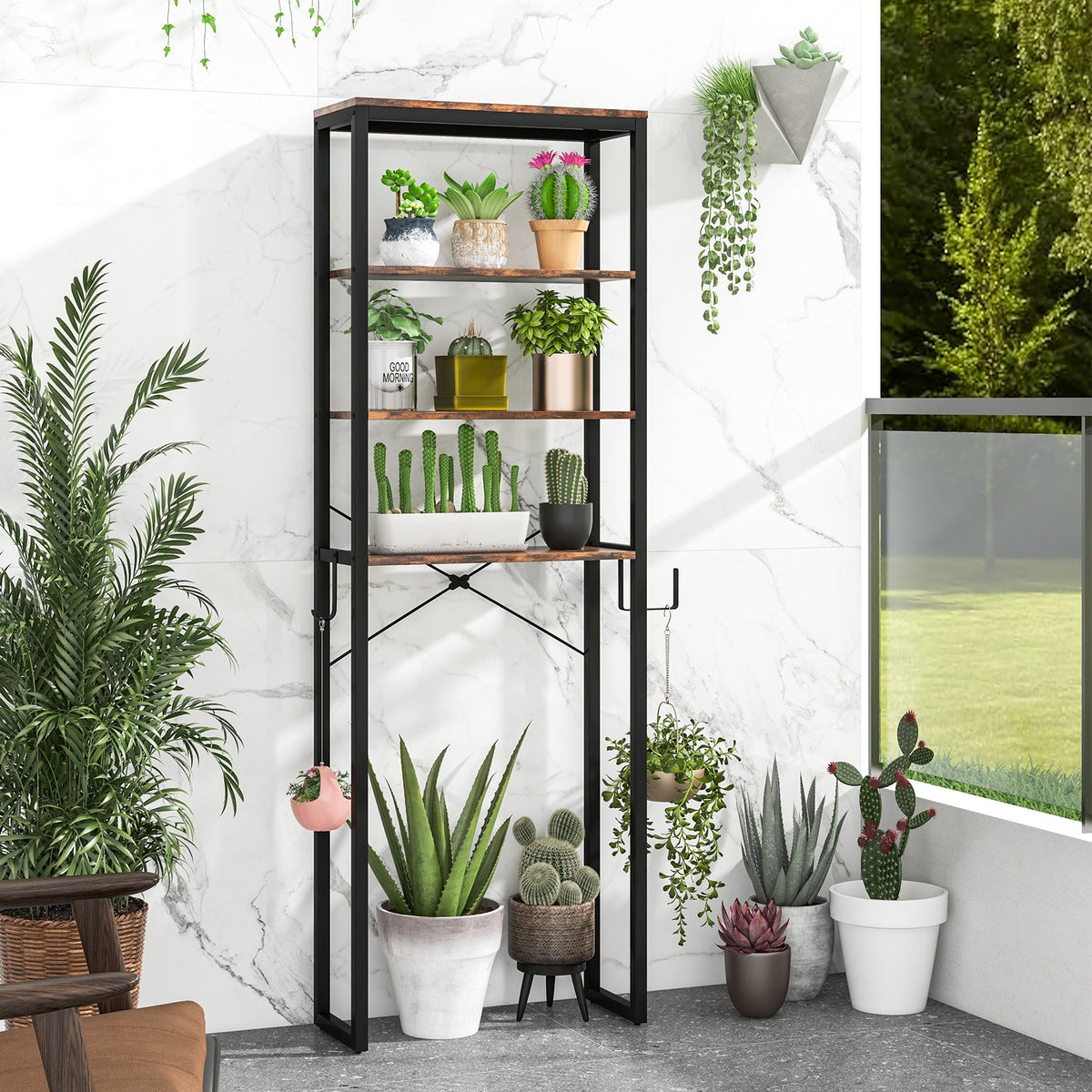 4-Tier Freestanding Over the Toilet Storage Rack-Rustic Brown DirectDeals