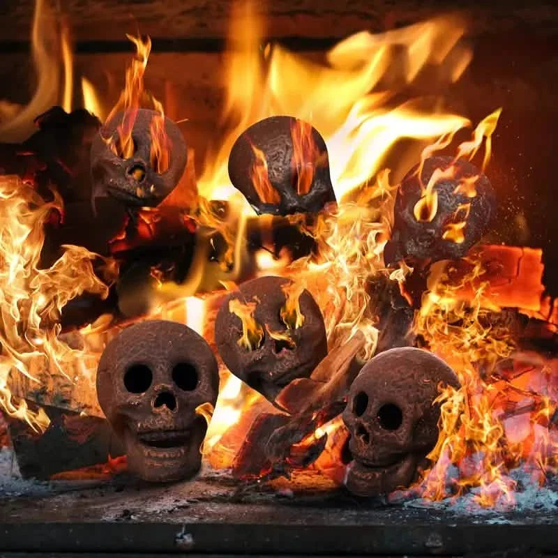 4-Pack: Halloween Fire Pit Skull Ceramic Props