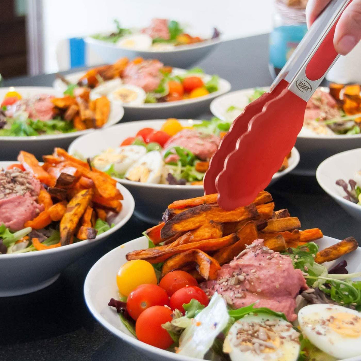 4-Pack: Kaluns Kitchen Tongs for Cooking with Silicone Spatula