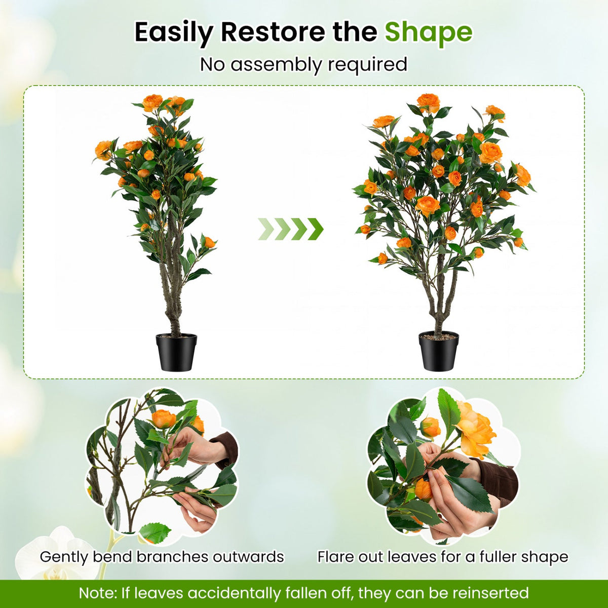 40 Inch Artificial Camellia Tree with 37 Flowers and River Stones in Pot