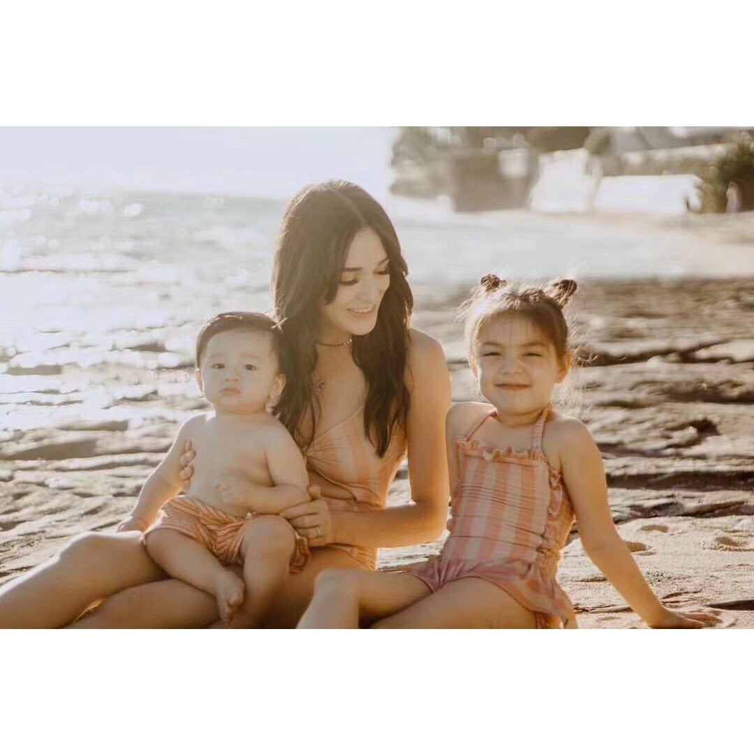 Girls' Striped Lace Swimsuit
