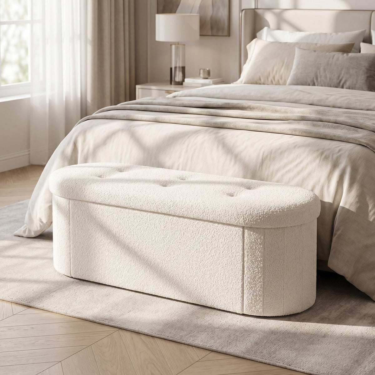 43" Folding Storage Ottoman Bench with Dividers - Teddy Fleece DirectDeals