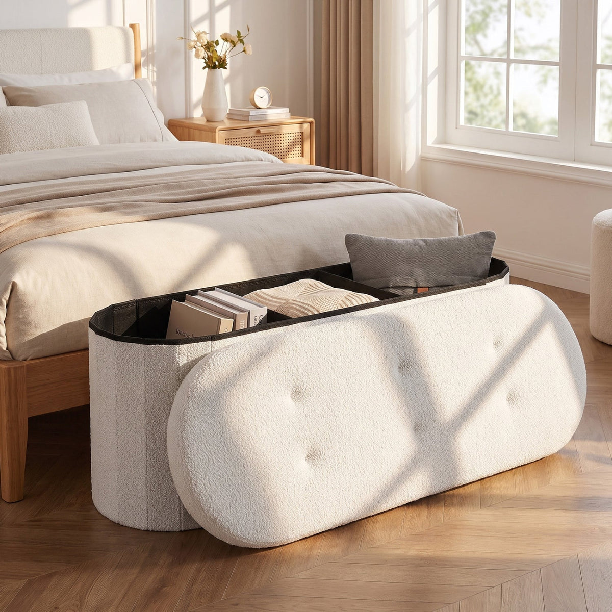 43" Folding Storage Ottoman Bench with Dividers - Teddy Fleece DirectDeals