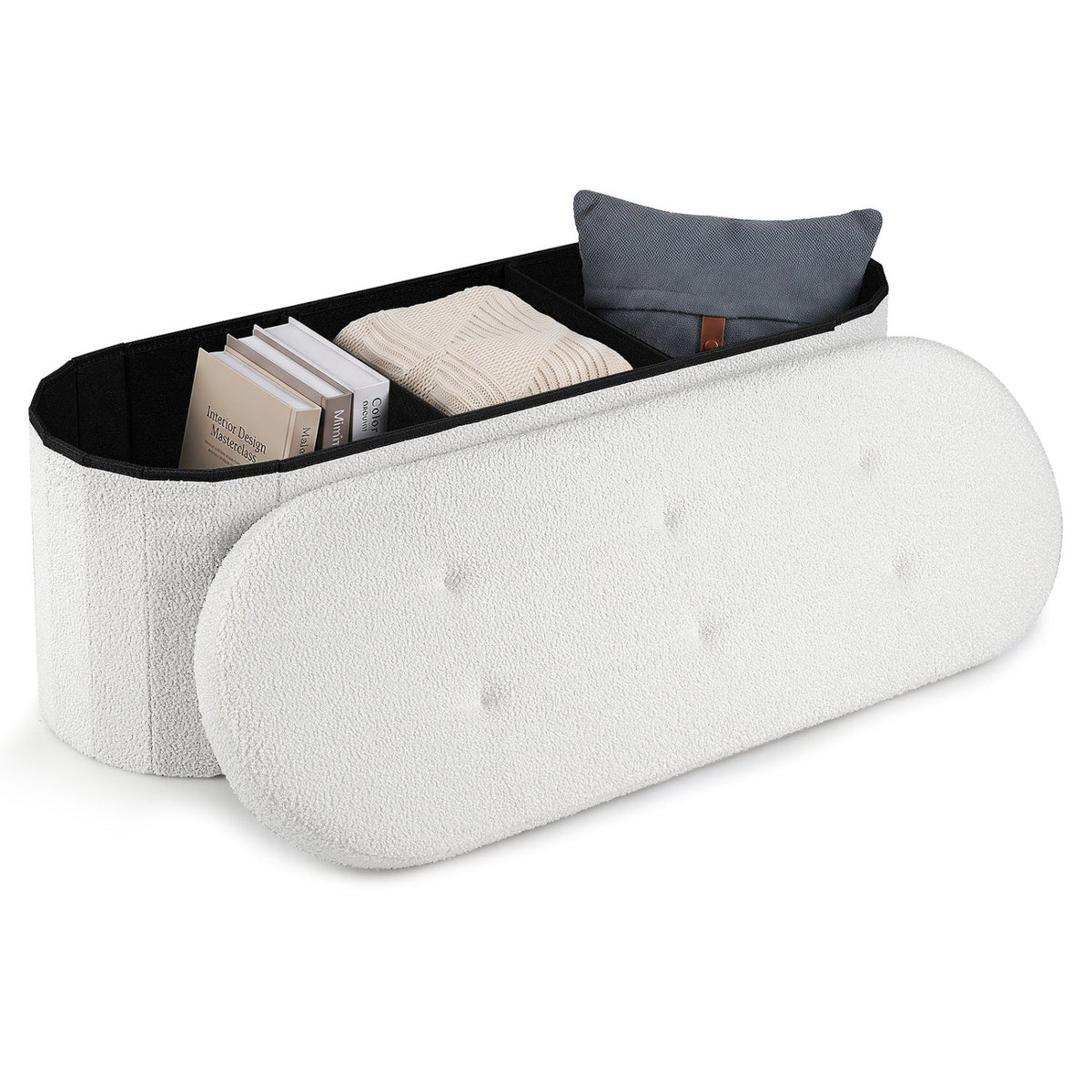 43" Folding Storage Ottoman Bench with Dividers - Teddy Fleece DirectDeals