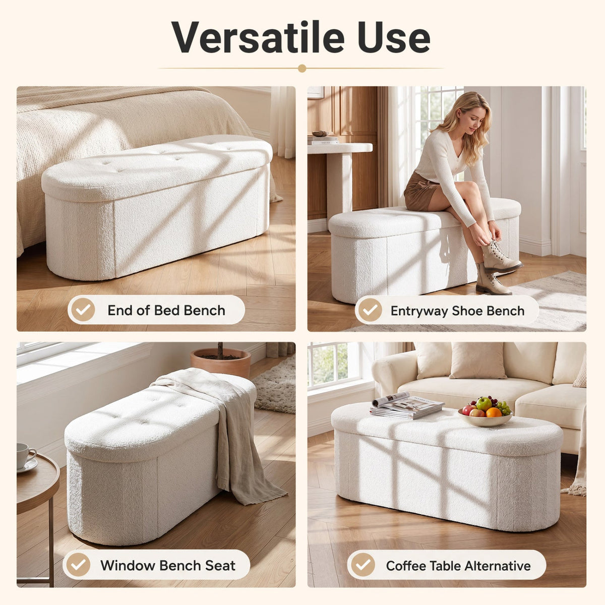 43" Folding Storage Ottoman Bench with Dividers - Teddy Fleece DirectDeals